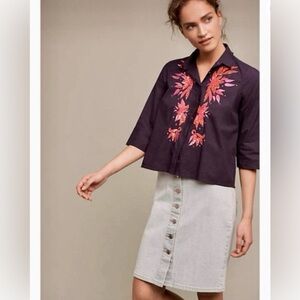 MAEVE ANTHROPOLOGY 10 Embellished Poplin button-down purple-pink cotton blouse
